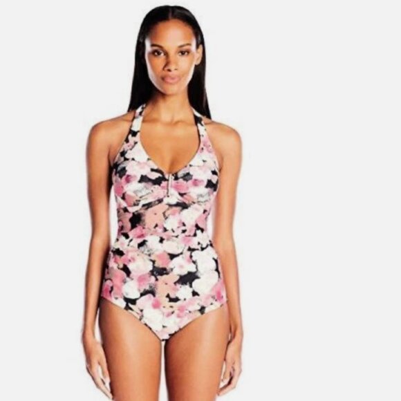 New Calvin Klein Swimsuit Bikini one 1 piece Sz 14 Poppy Bar Halter apk - Picture 1 of 2
